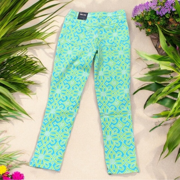 TRUTH BY REPUBLIC NWT WOMENS XS STRETCH ANKLE PANTS NEON GREEN/BLUE SUMMER - Picture 2 of 8